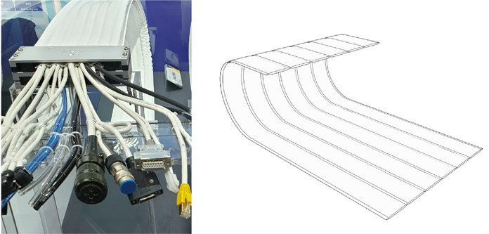 케이블이 삽입된 어셈블리 형태와 포드의 유연한 곡선 구조도